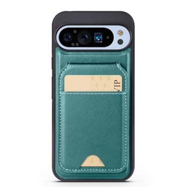 Imagem de HAO RIYLN Capa carteira para Google Pixel 9/Pixel 9 Pro/Pixel 9 Pro XL, capa de couro com bloqueio RFID destacável 2 em 1 compartimento para cartão capa de sucção magnética montada no carro, verde, 9