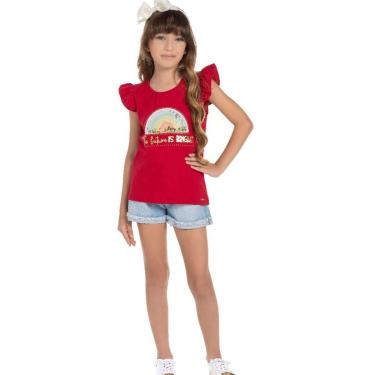 Imagem de Blusa Infantil Mangas Curtas Cotton Vermelha Tam 4 a 12 - Pic Nic-Feminino
