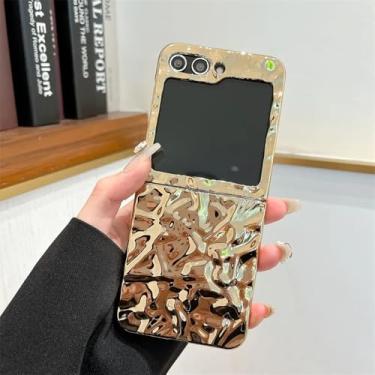 Imagem de Capa anti-rugas de folha de estanho revestida para Samsung Galaxy Z Flip 6 5 4 3 flip6 ZFlip Water Ripple cor sólida ultrafina capa à prova de choque, dourada, para Samsung Z Flip 5
