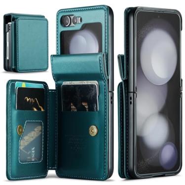 Imagem de Asuwish Capa de telefone para Samsung Galaxy Z Flip 5 5G 2023 capa carteira com bloqueio RFID couro PU suporte suporte celular acessórios ZFlip5 Z5 G Flip5 5Z mulheres homens verde