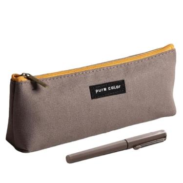 Imagem de Estojo de lona criativo de grande capacidade, bolsa de armazenamento de papelaria minimalista para estudantes, Cor café (triângulo), tamanho �nico