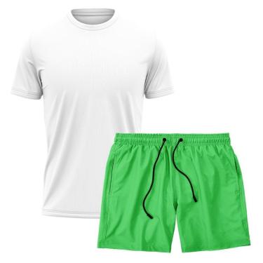 Imagem de Kit Short Praia Academia Passeio Treino Verde + Camiseta Manga Curta Masculina-Masculino