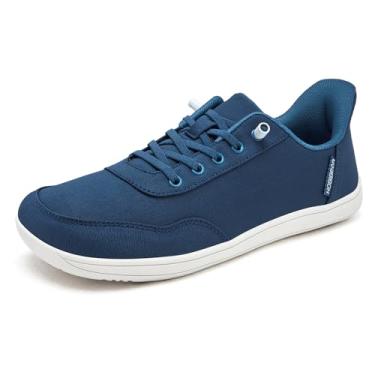 Imagem de HOBIBEAR Tênis masculino sem cadarço, confortável, largo, minimalista, de lona, Azul escuro, 11 Wide Women/10 Wide Men