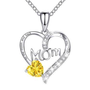 Imagem de ORICU Colares com pingente de coração para mulheres, presentes de Dia das Mães para mãe, avó, esposa de Daughter Son, I Love You Mom (com caixa de presente), Banhado a cobre, Moissanite
