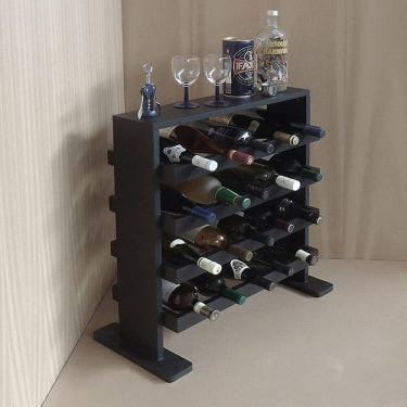 Imagem de Adega Decorativa Piso Prateleira Para Vinhos E Bebidas 20 Garrafas Preto Laca