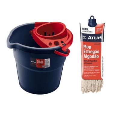 Imagem de Balde Limpeza Escorredor 9 Lt + Refil Mop Esfregao Atlas