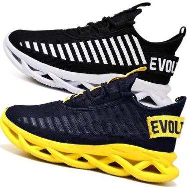 Imagem de Kit 2 Tênis Masculino Esportivo Confortavel Maverik  Preto e Amarelo -