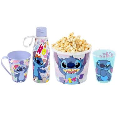 Imagem de Kit Cesta Presente Stitch Balde Pipoca Copo Caneca e Garrafa - Plasúti