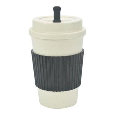 Imagem de Copo Fibra Bambu Com Mexedor Preto 450ML - Lyor