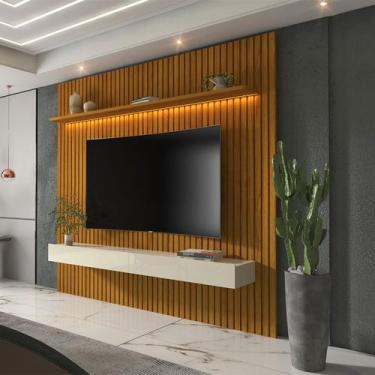 Imagem de Painel para TV Até 85 Polegadas Nobre Ripado 2 Gavetas 100% Mdf com Le