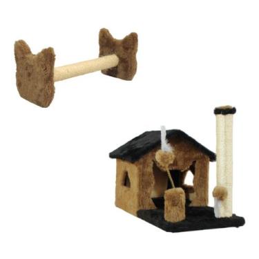 Imagem de Arranhador Casa Para Gatos Sem Rede Poste Sisal Cara de Gato Brinquedo