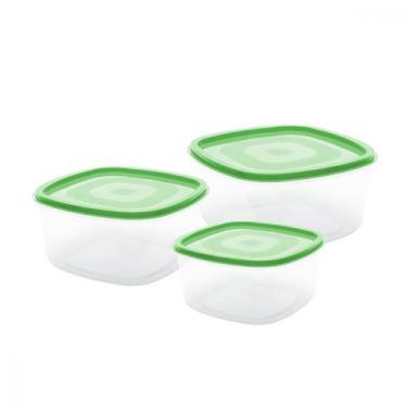 Imagem de Kit 3 Potes Médio Marmitas de Plástico Quadrados Vasilhas Porta Mantim