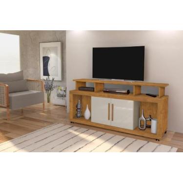 Imagem de Rack RU Com Rodízios 2 Portas Para TV Até 60'' Polegadas Cor Ipê / Off