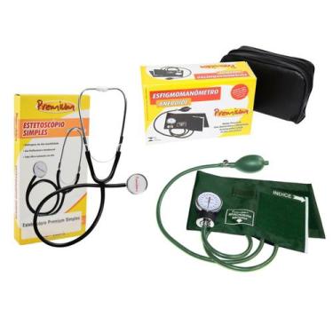 Imagem de Estetoscópio simples e esfigmomanômetro Preto Premium, VERDE