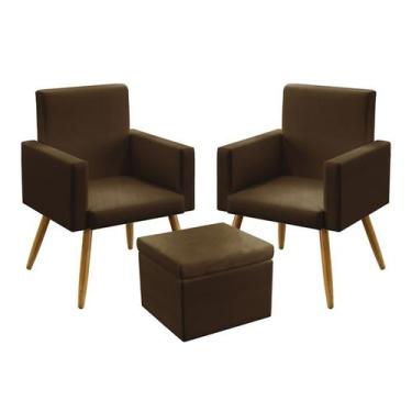 Imagem de 2 Poltronas Vega Almofadada Sem Rodapé Com Puff Quasar Sued Marrom Ara