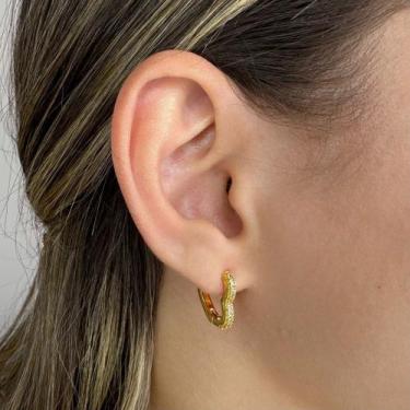 Imagem de Brinco Coração Médio 1 Fileira de Zircônia Banhado em Ouro 18k - Anast