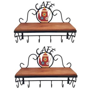 Imagem de Kit com 02 Prateleiras Para Cantinho do Café em Ferro e Madeira - GS A