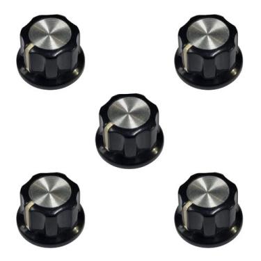 Imagem de Kit 5 Knob Preto Estriado ABS Topo Aluminio Escovado  - Andaluz
