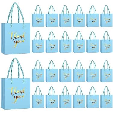 Imagem de Honoson 30 sacos de presente com alças 10 x 7 x 10 cm pequenos sacos de papel de agradecimento sacos de presente de despedida de solteira sacos de presente de casamento sacos de presente de festa de aniversário sacos de lembrancinha para chá de bebê (azul claro/dourado)