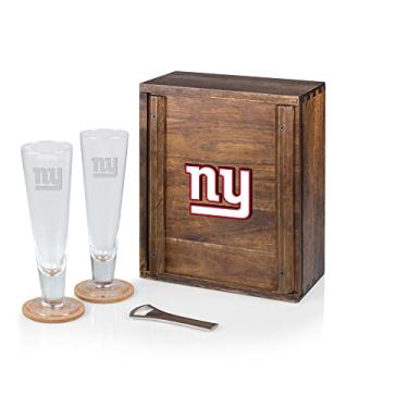 Imagem de PICNIC TIME NFL New York Giants Pilsner Conjunto de cerveja artesanal com 2 copos de cerveja, presente para amantes de cerveja (madeira de acácia)