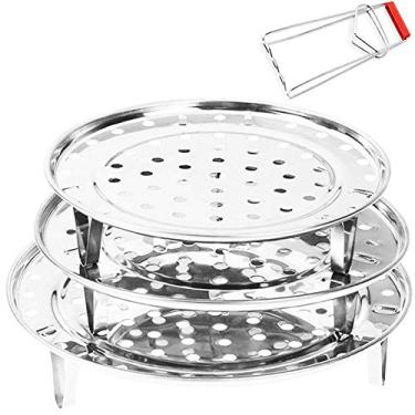 Imagem de Prateleira redonda de aço inoxidável 19,3 cm, 21,6 cm, 23,7 cm, suporte para enlatamento, suporte para enlatamento, panela a vapor, panela de pressão, torrada, pão, salada (pacote com 3 com clipe)