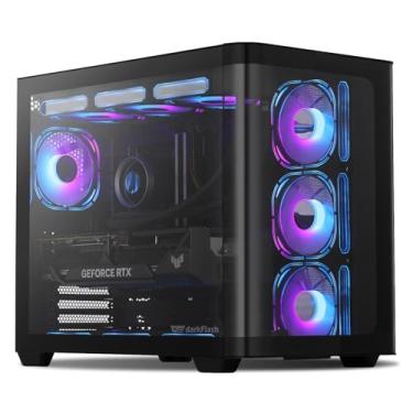 Imagem de darkFlash ATX Mid-Tower Capa para PC para jogos, placa-mãe BTF com plugue traseiro, com 4 ventiladores ARGB, capa de PC de câmara dupla de vidro curva de visão completa, porta tipo C, suporta AIO