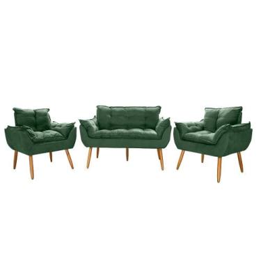 Imagem de Kit Namoradeira Opala + 2 Poltronas Suede Verde Porto - Porto Decor