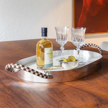 Imagem de Bandeja Rapunzel Prata com Fundo de Couro Off-White - St James