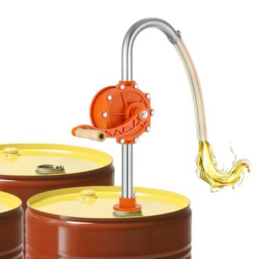 Imagem de Poafamx Bomba de tambor de 15-55 galões, bomba de barril resistente à corrosão de 13 GPM, bomba de transferência de óleo manual rotativa de aço inoxidável para gasolina diesel querosene água etanol