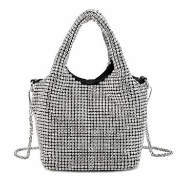 Imagem de Bolsa feminina gradiente de strass brilhante para noite bolsa clutch de cristal com alça removível para festa de casamento, Prata