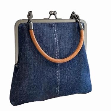Imagem de Bolsa tiracolo jeans para mulheres, mini bolsa jeans azul Kiss Lock bolsas e acessórios para bolsas