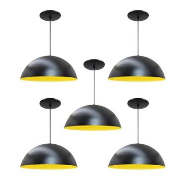 Imagem de Kit 5 Luminária Pendente Meia Lua 34cm Com Interior Amarelo Com Fiação