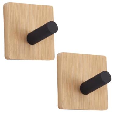 Imagem de Kit 2 Ganchos autoadesivos em bambu e metal preto gancho adesivo Suporte toalha suporte banheiro porta pano de prato cozinha gancho parede gancho de parede suporte toalha