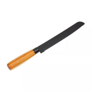 Imagem de Faca p/ Pão Inox Cor Grafite Cabo Acácia 32cm - Mimo Style