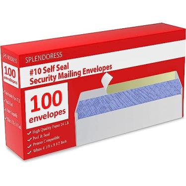 Imagem de Envelopes de segurança autovedantes #10, branco sem janela, pacote com 100, 11 x 24 cm – envelopes de 10,8 kg