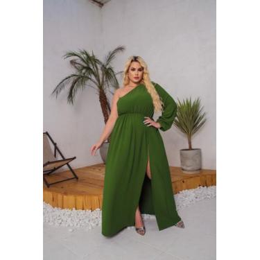 Imagem de Vestido Feminino Longo Plus Size Verde Musgo Madrinha Casamento Convid