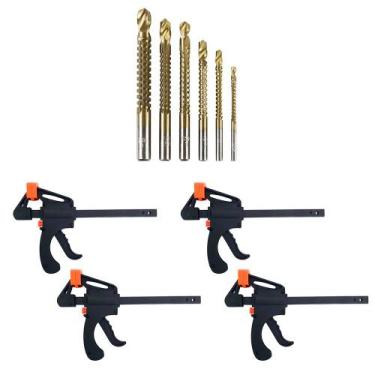 Imagem de Kit 4 Grampo de Aperto Rápido 6'' +  6 Brocas Corte Lateral - CHARBS