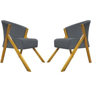 Imagem de Kit 2 Poltronas Para Sala Decorativa Cadeira Reforçada Para Recepção Manicure Sala De Espera Consultório Escritório Confortável You Suede Cinza Braça Amadeirada