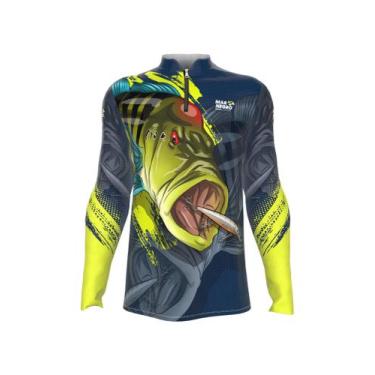 Imagem de Camiseta Mar Negro Peixe Pesca Proteção Solar 50+ Com Luvinha Tucunaré