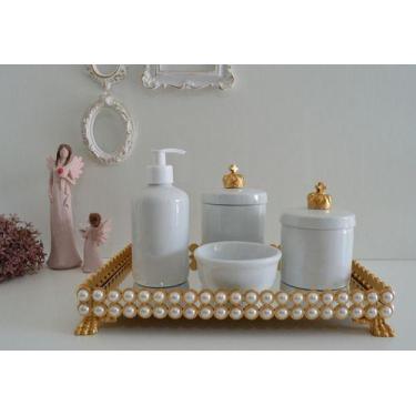 Imagem de Kit Higiene Porcelana Bebe Pote Gel Bandeja Perola Cotonete K056 - Cir