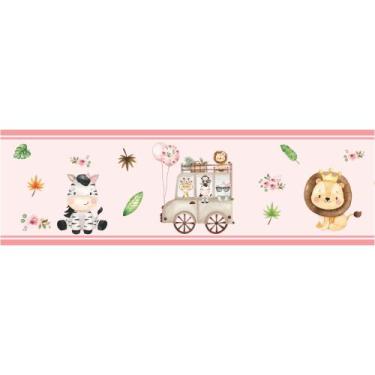 Imagem de Faixa Decorativa Infantil Safari Menina Rosa Bebê Quarto Adesivo Rosa 