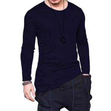 Imagem de Camiseta Longline Oversized Corte Lateral Manga Longa - Di Nuevo, Azul