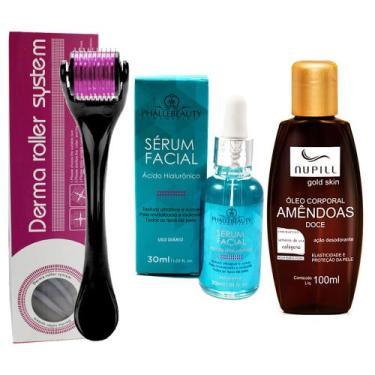 Imagem de Kit Microagulhamento: Dermaroller + Sérum Hidratante Hialurônico + Óle