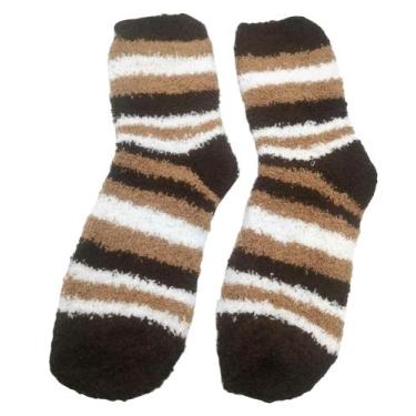 Imagem de Meia Pelúcia Inverno Masculino Listras Quente de Frio - HHW, Marrom, Ú