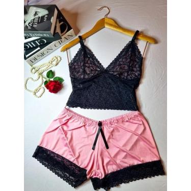 Imagem de Baby Doll Pijama Em Cetim Com Renda Conforto - Ninfrodite, Rosa hera, 