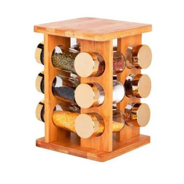 Imagem de Porta temperos bambu 12 potes - livon - ONYX