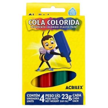 Imagem de Cola Colorida Escolar com 4 Cores 23g Cada Acrilex  Material Escolar  