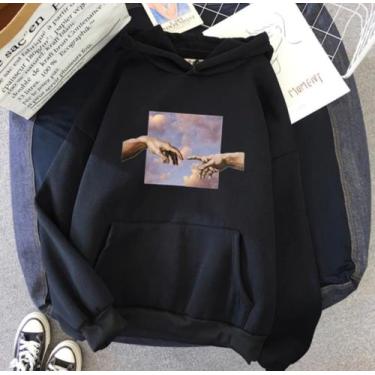 Imagem de Blusa Moletom Canguru Unissex Tumblr Mãos Céu Estilo Algodão - SEMPREN