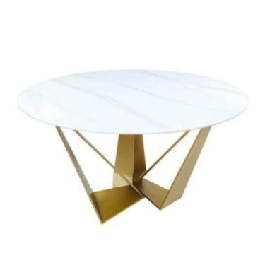Imagem de Mesa Auxiliar Moderna Tampo Redondo Marmore Base Trabalhada - LUXdécor