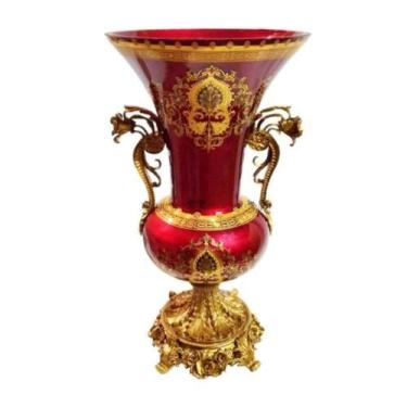 Imagem de Ânfora Cristal Vinho Ouro Prensado Alças e Base Bronze Luxo - LUXdécor